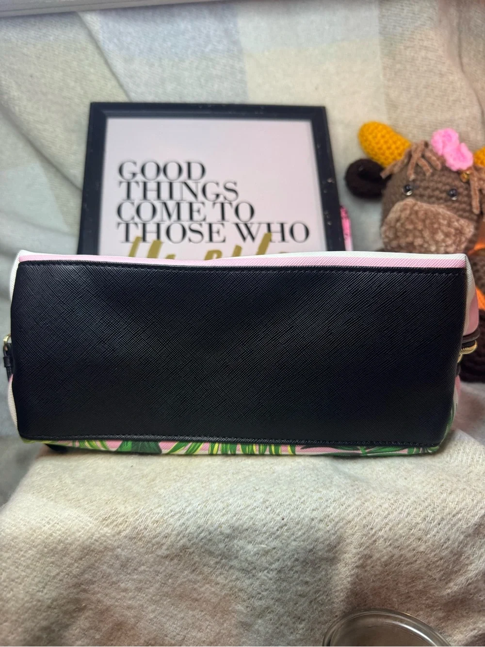 PINK Victoria's Secret Pink & White Striped Tropical Anchor Cosmetic Bag